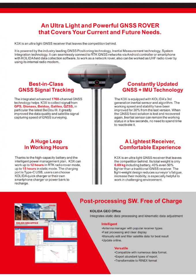 1760 kênh Kolida K3 RTK Thiết bị khảo sát GPS chính xác cao 2